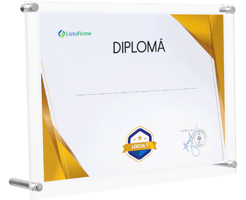diploma locul 1 in top afaceri romania, domeniul 3250: fabricarea de dispozitive, aparate si instrumente medicale stomatologice