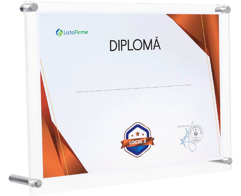 diploma locul 3 in top afaceri romania intreprinderi mici, domeniul 8621: activitati de asistenta medicala generala